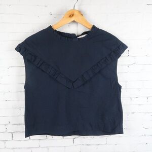 H&M CONCIOUS BLACK SLEEVELESS CREW RUFFLE NECK COTTON CROPPED TOP SIZE 4